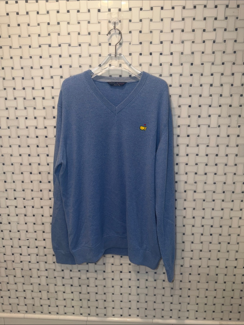 Clubhouse Collection Masters Light Blue V-Neck Sweater Embroidered Logo - Men